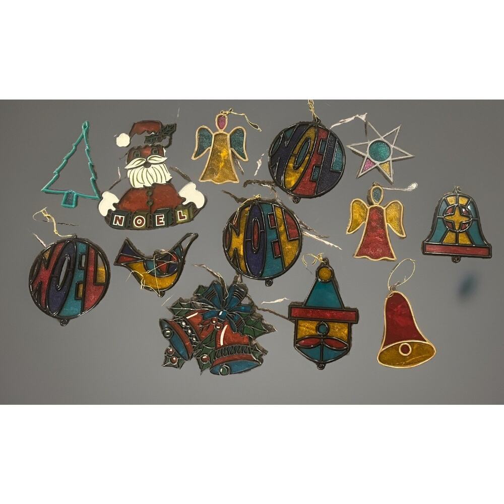 VTG Ornaments MCM Makit Bakit Christmas Tree Sun Catcher Stain Glass Style Decor